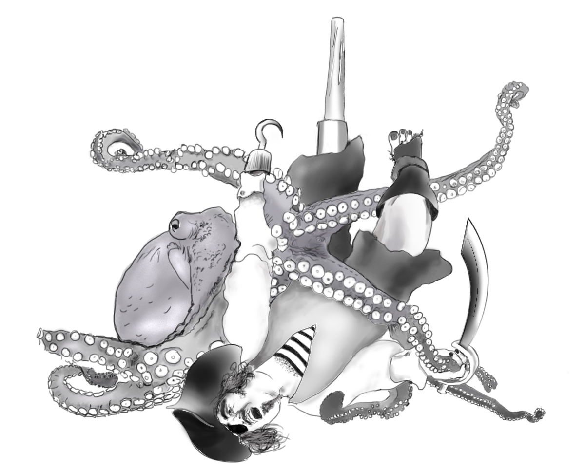 Pirate fighting an octopus